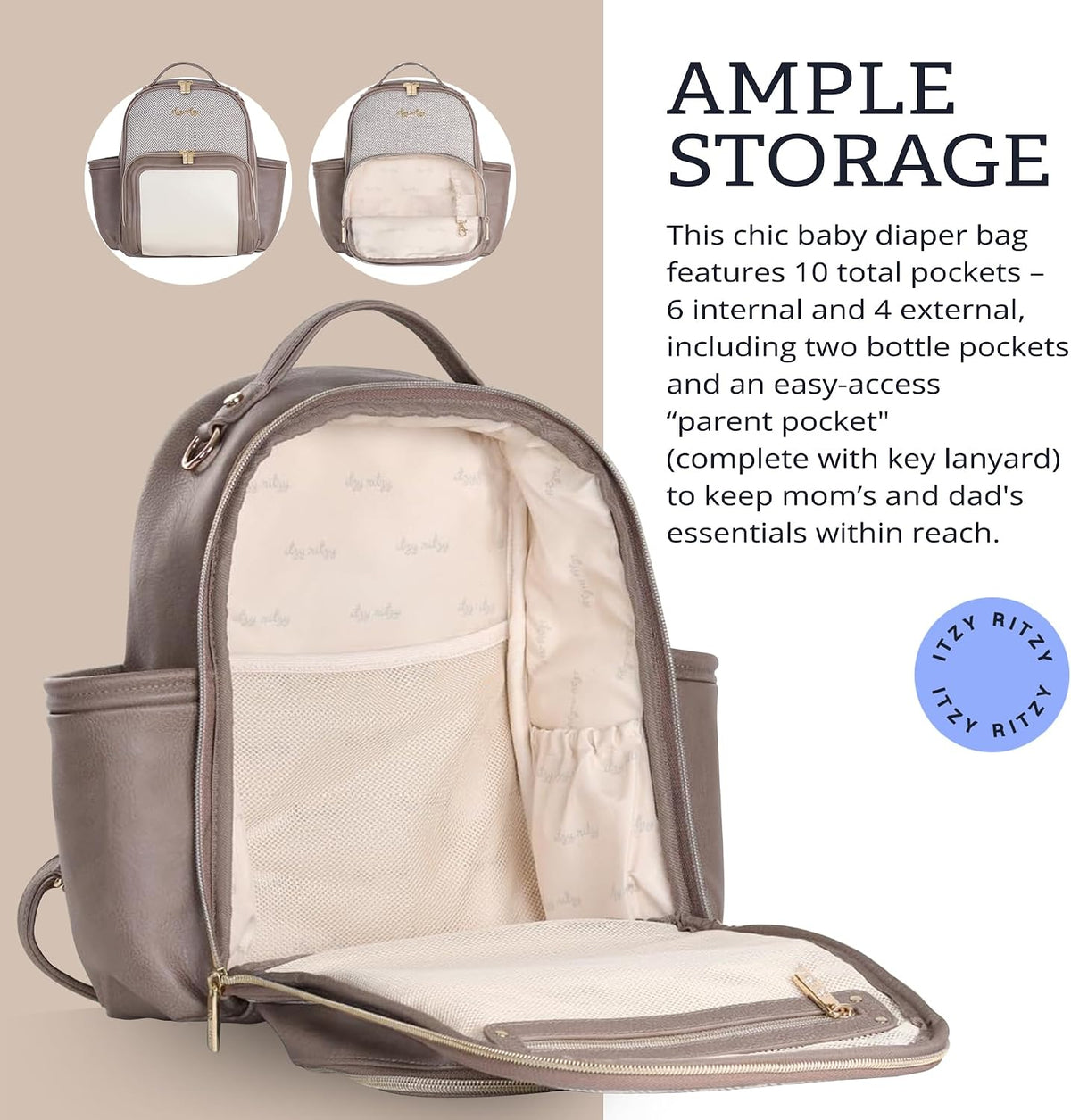 Mini Diaper Bag Backpack - 10 Pockets with Changing Pad (Aspen)