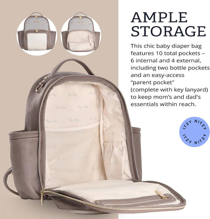 Mini Diaper Bag Backpack - 10 Pockets with Changing Pad (Aspen)