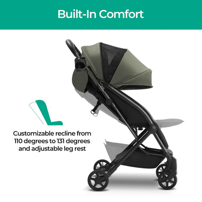 Lithe, Lightweight Stroller, Compact One-Hand Fold Luggage-Style Travel Stroller for Airplane Friendly, Reclining Seat and XL Canopy, with Rain Cover & Travel Carry Bag & Cup Holder