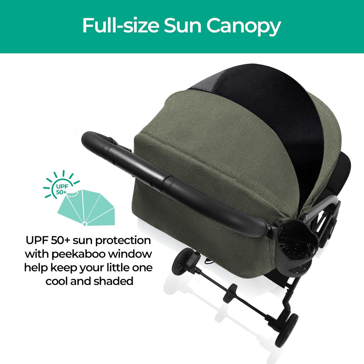 Lithe, Lightweight Stroller, Compact One-Hand Fold Luggage-Style Travel Stroller for Airplane Friendly, Reclining Seat and XL Canopy, with Rain Cover & Travel Carry Bag & Cup Holder