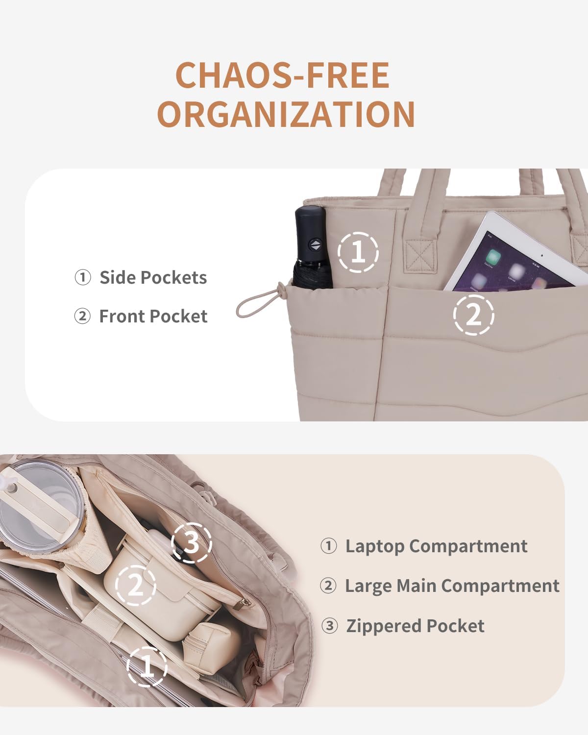 Tote Bag for Women, Puffy Handbags for Work, Travel, Nurse