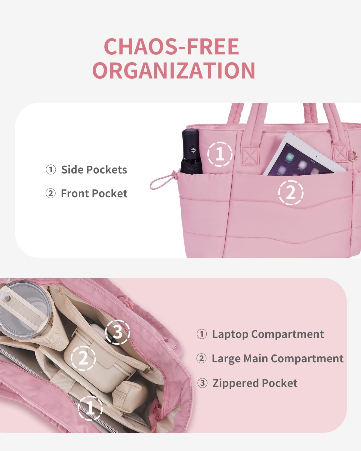Tote Bag for Women, Puffy Handbags for Work, Travel, Nurse