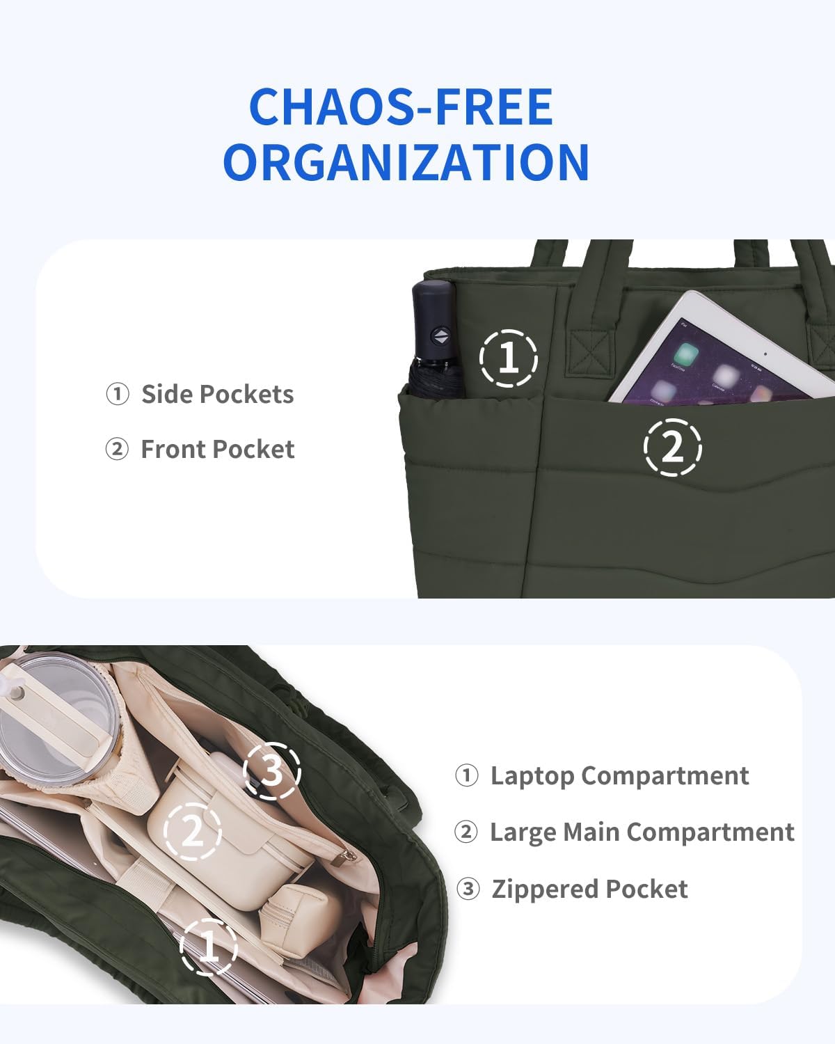 Tote Bag for Women, Puffy Handbags for Work, Travel, Nurse