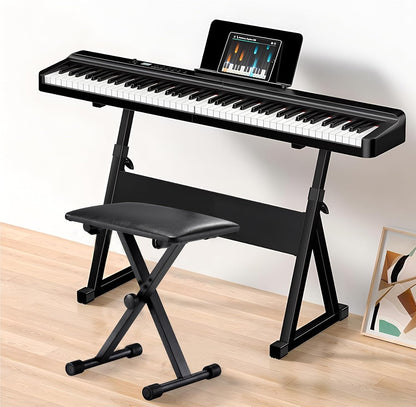 Keyboard Bench X-Style Height Adjustable Padded Cushion Foldable Stool Portable Seat Keyboard Chair for Keyboards Piano Guitar (White)