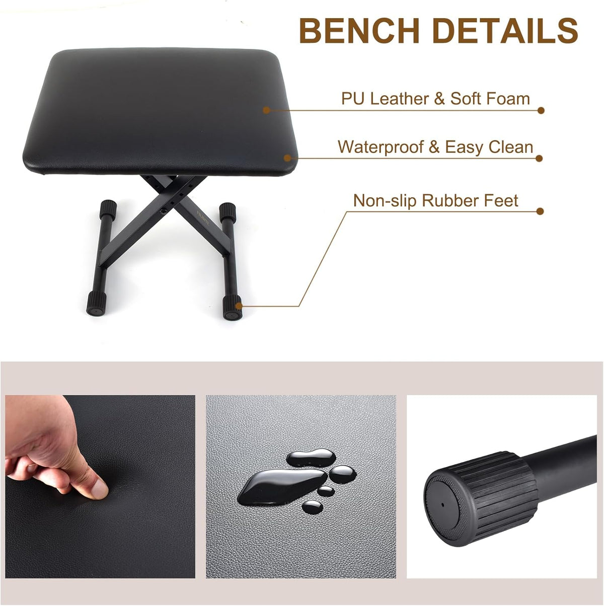 Keyboard Bench X-Style Height Adjustable Padded Cushion Foldable Stool Portable Seat Keyboard Chair for Keyboards Piano Guitar (White)