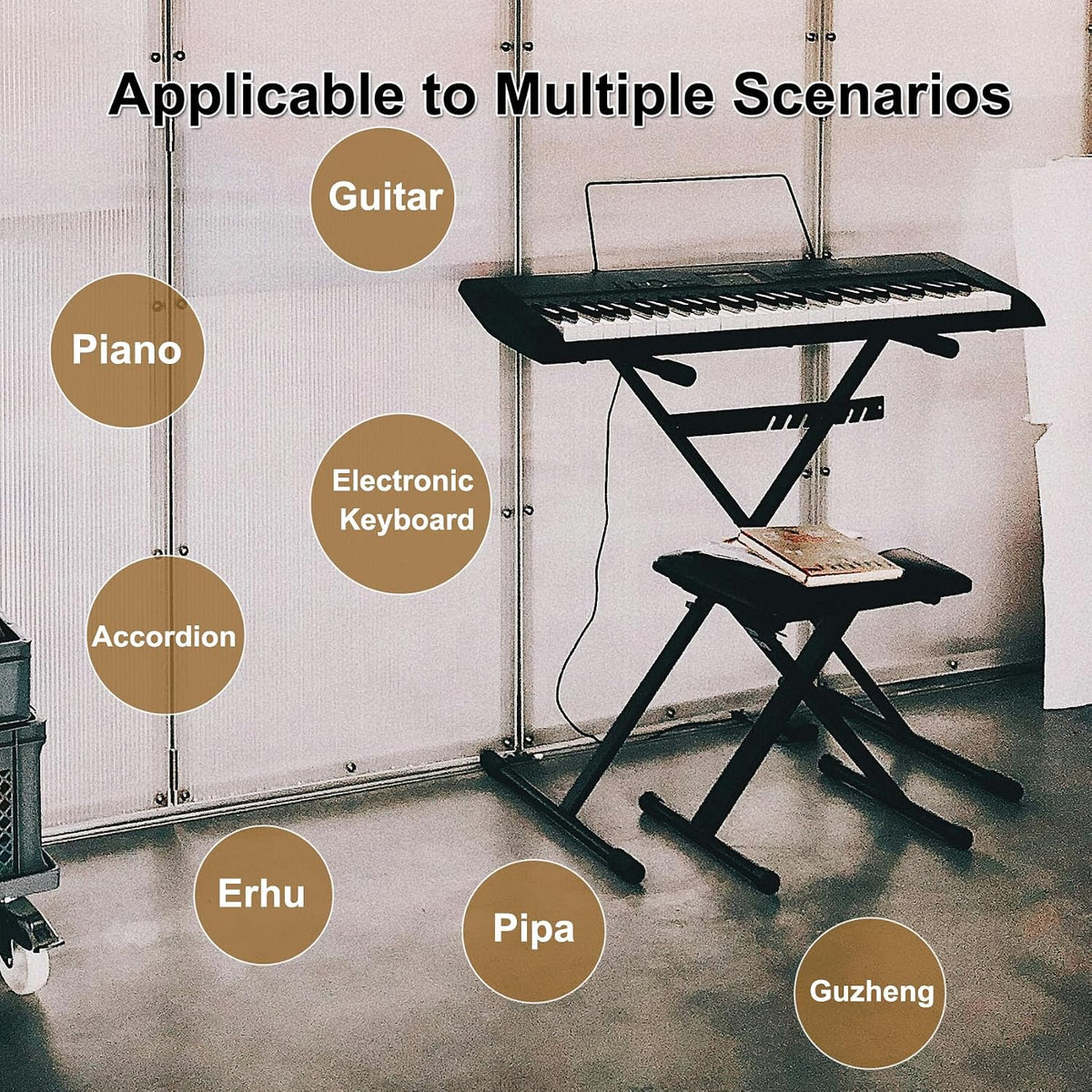 Keyboard Bench X-Style Height Adjustable Padded Cushion Foldable Stool Portable Seat Keyboard Chair for Keyboards Piano Guitar (White)