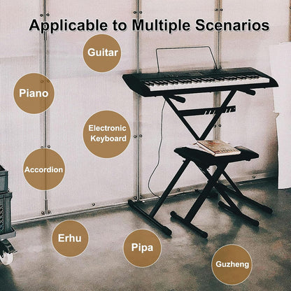 Keyboard Bench X-Style Height Adjustable Padded Cushion Foldable Stool Portable Seat Keyboard Chair for Keyboards Piano Guitar (White)