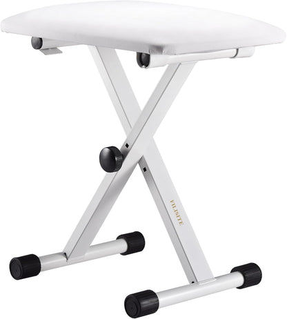 Keyboard Bench X-Style Height Adjustable Padded Cushion Foldable Stool Portable Seat Keyboard Chair for Keyboards Piano Guitar (White)