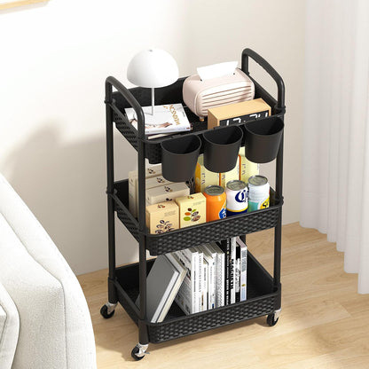 3-Tier Plastic Rolling Utility Cart with Handle,Pink