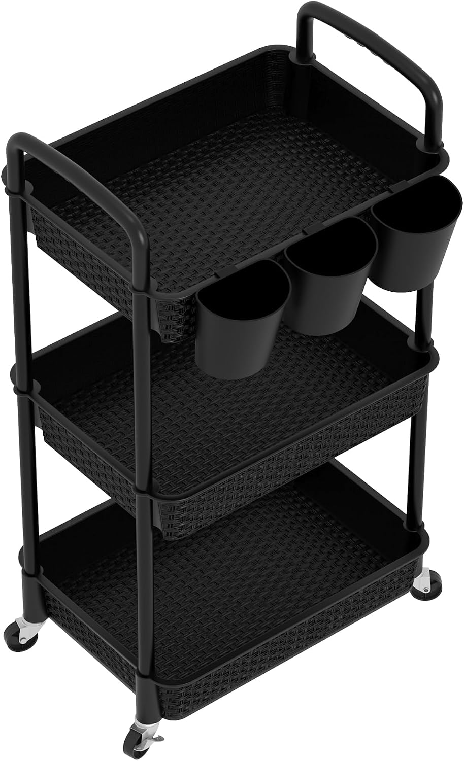 3-Tier Plastic Rolling Utility Cart with Handle,Pink