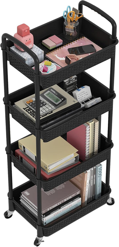 3-Tier Plastic Rolling Utility Cart with Handle,Pink