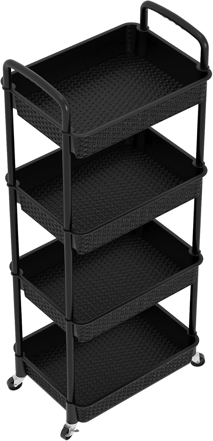 3-Tier Plastic Rolling Utility Cart with Handle,Pink