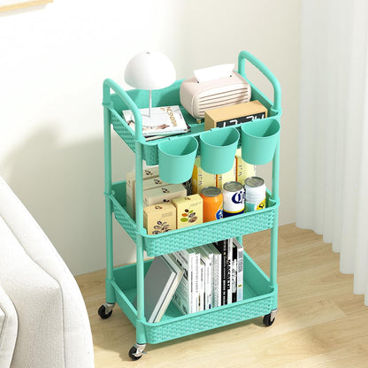 3-Tier Plastic Rolling Utility Cart with Handle,Pink