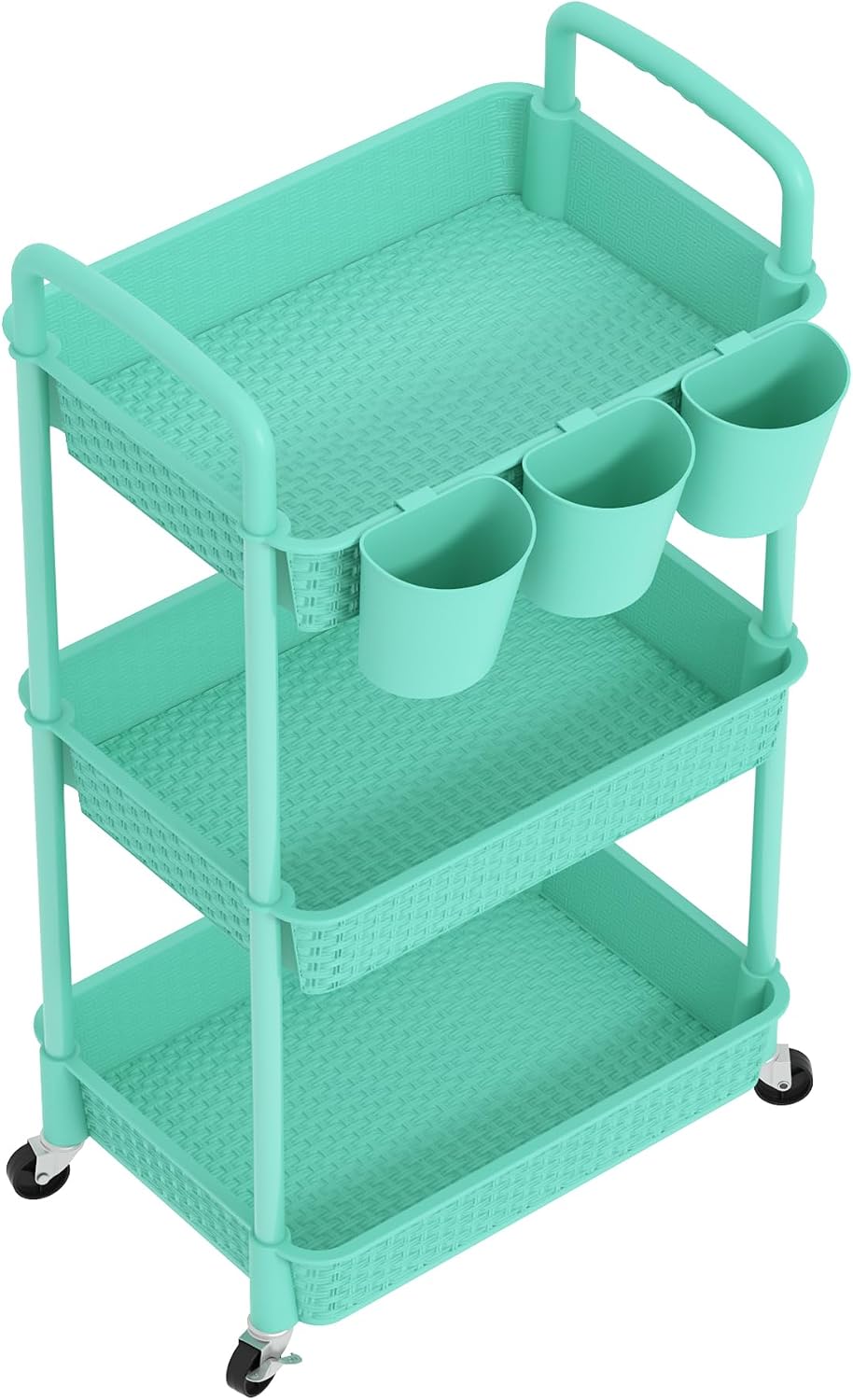 3-Tier Plastic Rolling Utility Cart with Handle,Pink