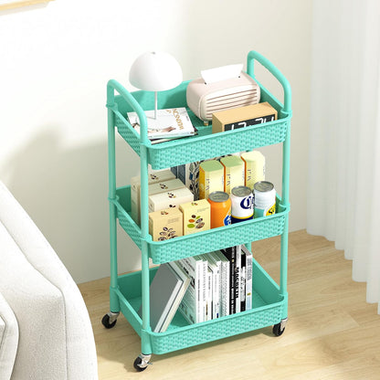 3-Tier Plastic Rolling Utility Cart with Handle,Pink