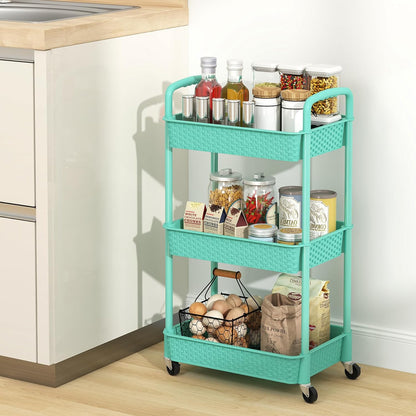 3-Tier Plastic Rolling Utility Cart with Handle,Pink