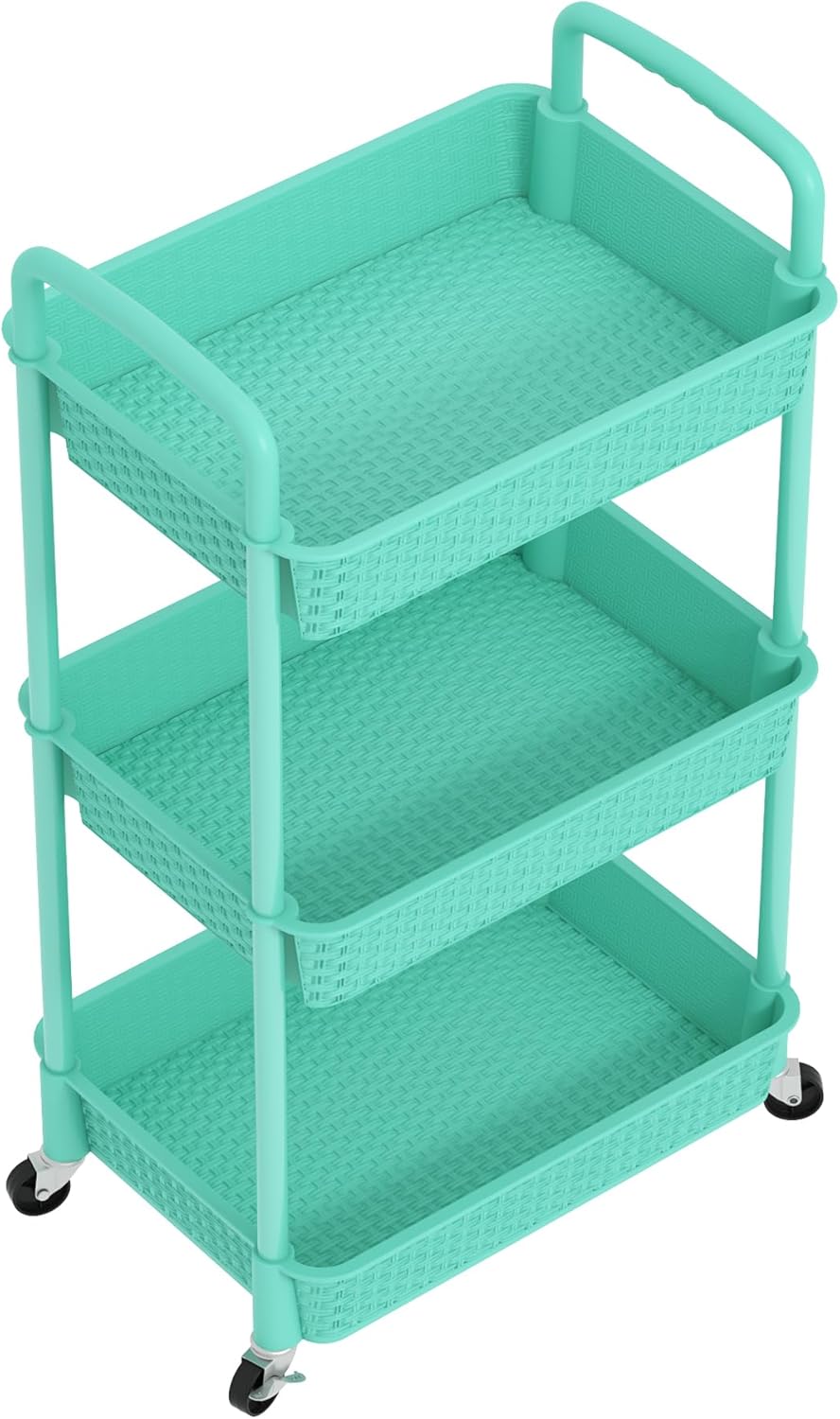 3-Tier Plastic Rolling Utility Cart with Handle,Pink