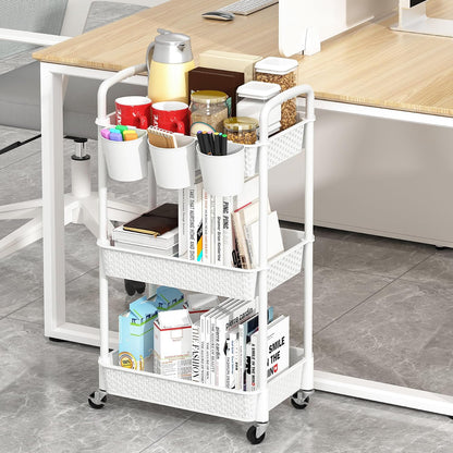 3-Tier Plastic Rolling Utility Cart with Handle,Pink