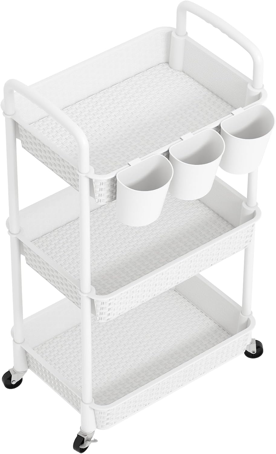 3-Tier Plastic Rolling Utility Cart with Handle,Pink