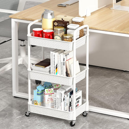 3-Tier Plastic Rolling Utility Cart with Handle,Pink
