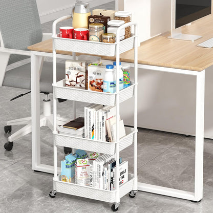 3-Tier Plastic Rolling Utility Cart with Handle,Pink