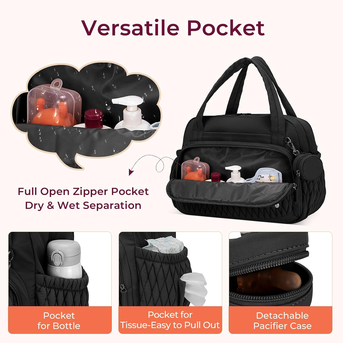 Tote Diaper Bags, Travel Crossbody Large Capacity Hospital Bag for Women Labor Delivery with Pacifier Case
