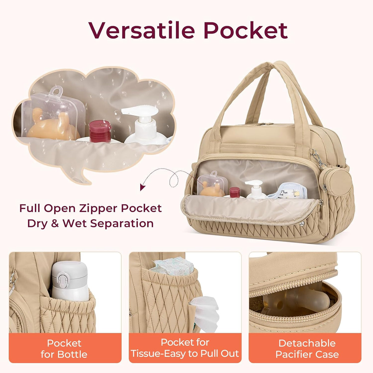 Tote Diaper Bags, Travel Crossbody Large Capacity Hospital Bag for Women Labor Delivery with Pacifier Case