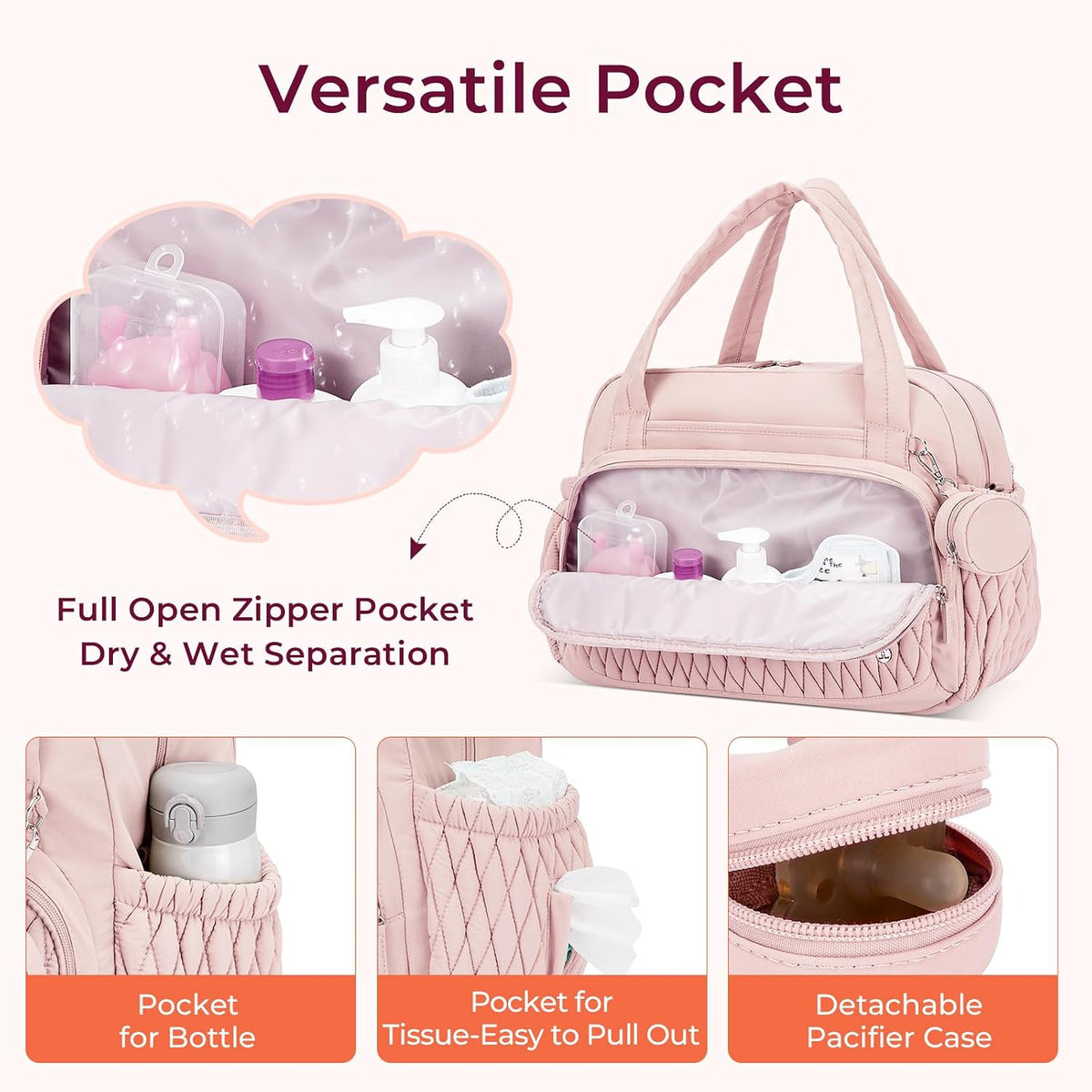 Tote Diaper Bags, Travel Crossbody Large Capacity Hospital Bag for Women Labor Delivery with Pacifier Case