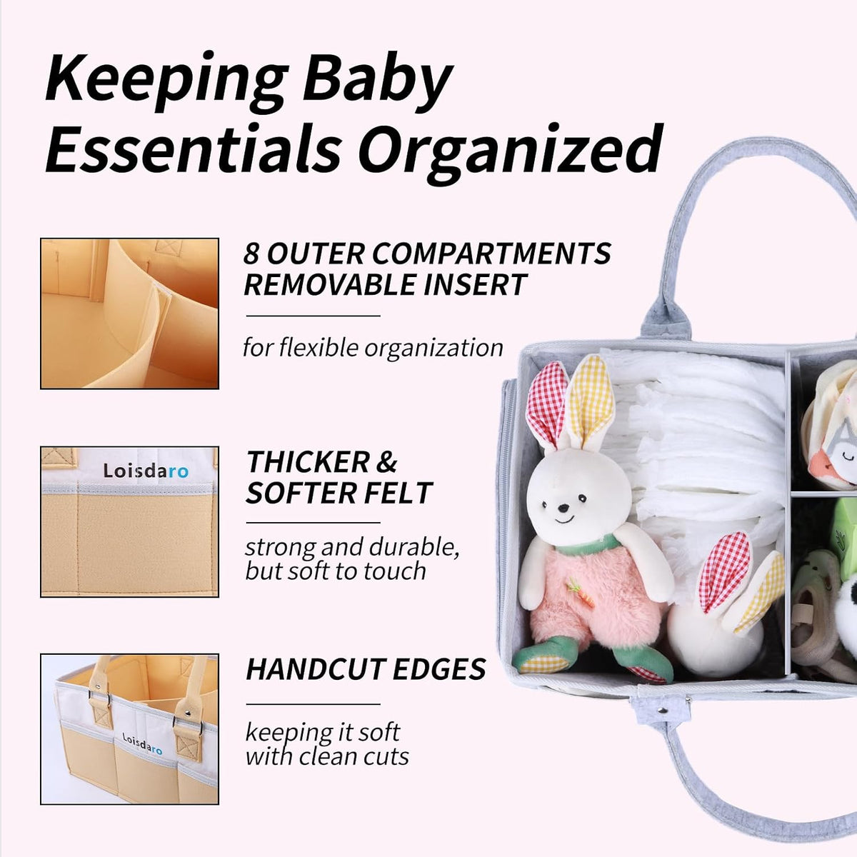 Baby Diaper Caddy Organizer for Changing Table, Baby Storage Basket for Diapers and Baby Wipes,Car Caddy Organizer,Nursery Diaper Organizer, Portable Diaper Storage.