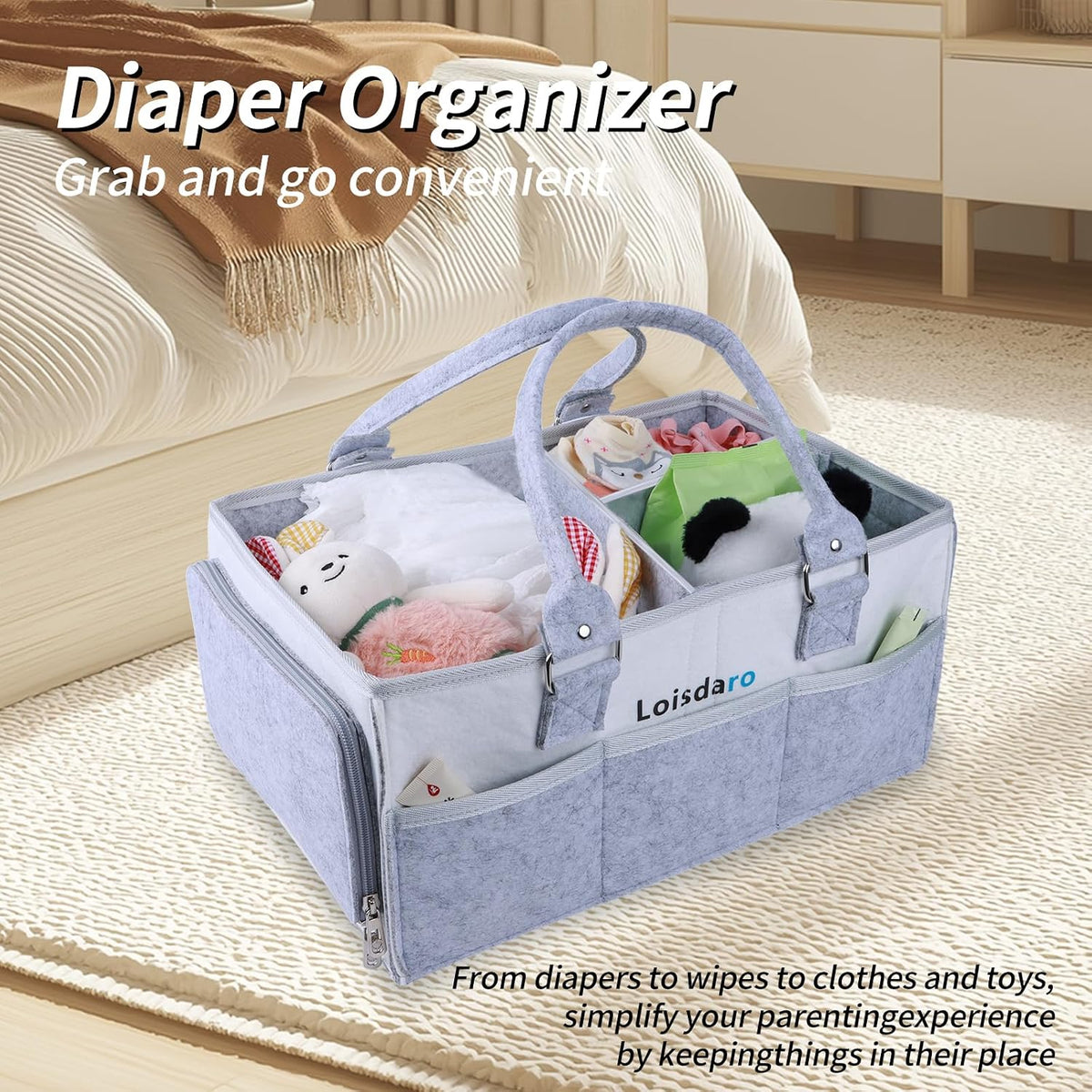 Baby Diaper Caddy Organizer for Changing Table, Baby Storage Basket for Diapers and Baby Wipes,Car Caddy Organizer,Nursery Diaper Organizer, Portable Diaper Storage.