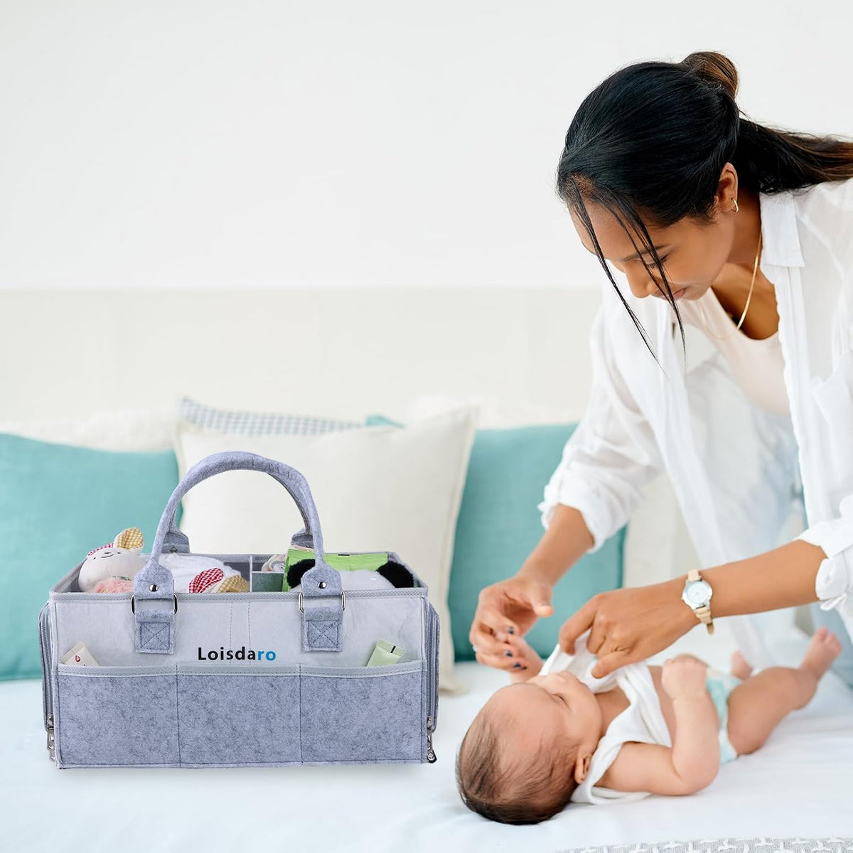 Baby Diaper Caddy Organizer for Changing Table, Baby Storage Basket for Diapers and Baby Wipes,Car Caddy Organizer,Nursery Diaper Organizer, Portable Diaper Storage.