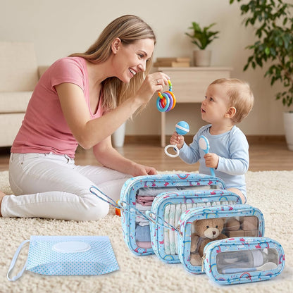 6 PCS Set TPU Diaper Bag Organizer Pouches & Wipe Dispensers, Black