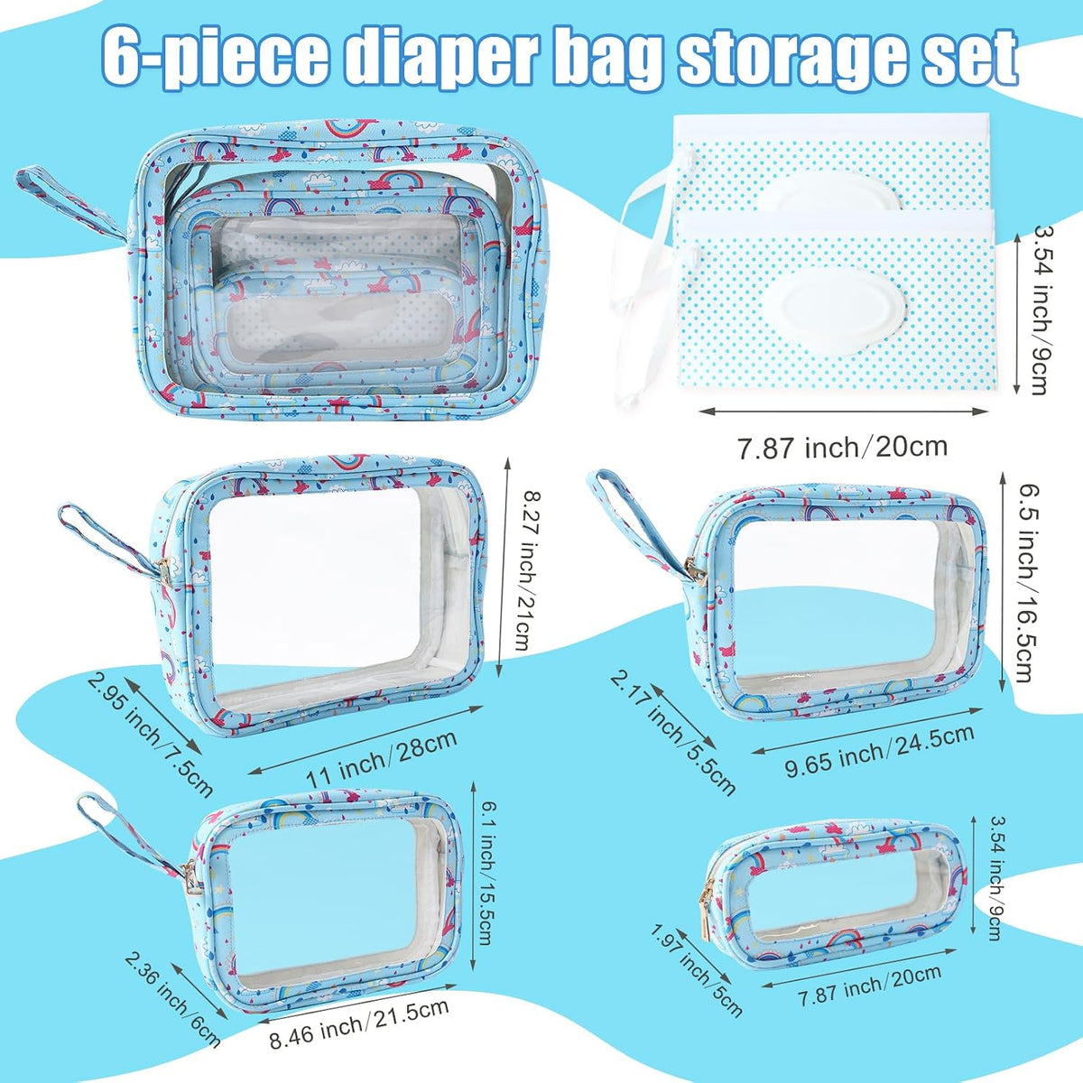 6 PCS Set TPU Diaper Bag Organizer Pouches & Wipe Dispensers, Black
