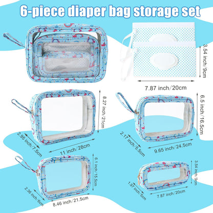6 PCS Set TPU Diaper Bag Organizer Pouches & Wipe Dispensers, Black