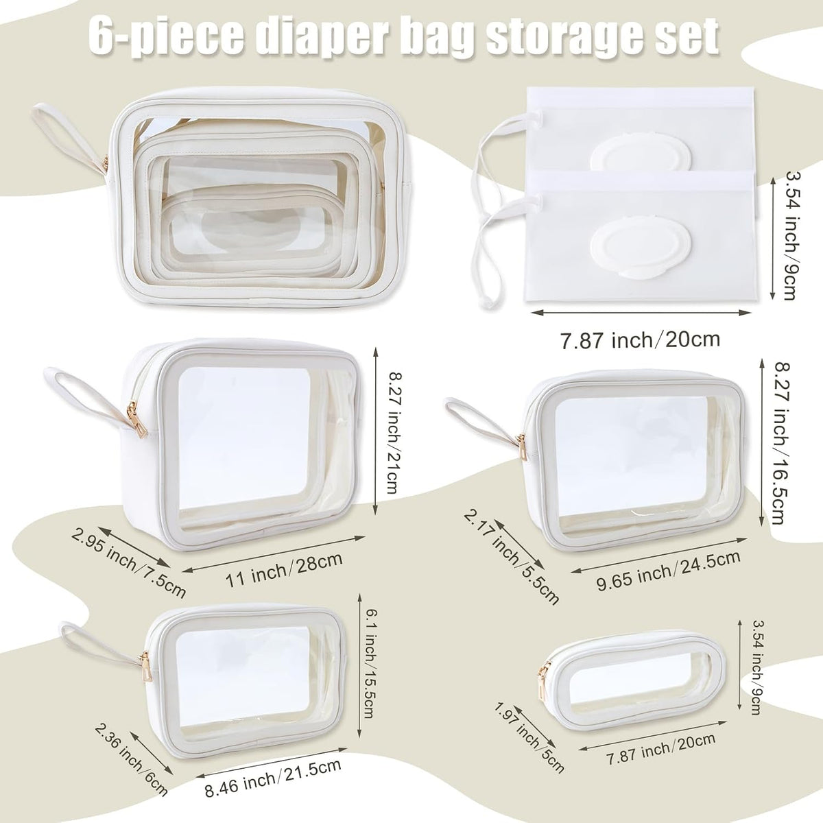 6 PCS Set TPU Diaper Bag Organizer Pouches & Wipe Dispensers, Black