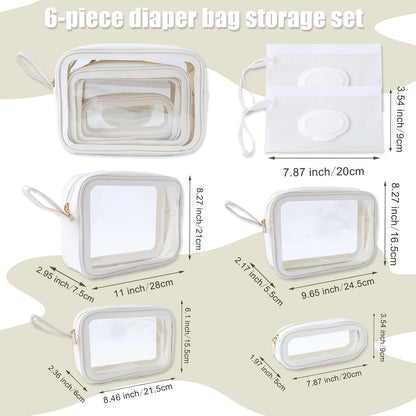 6 PCS Set TPU Diaper Bag Organizer Pouches & Wipe Dispensers, Black