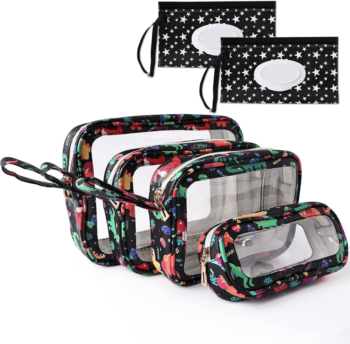 6 PCS Set TPU Diaper Bag Organizer Pouches & Wipe Dispensers, Black