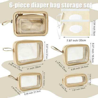 6 PCS Set TPU Diaper Bag Organizer Pouches & Wipe Dispensers, Black