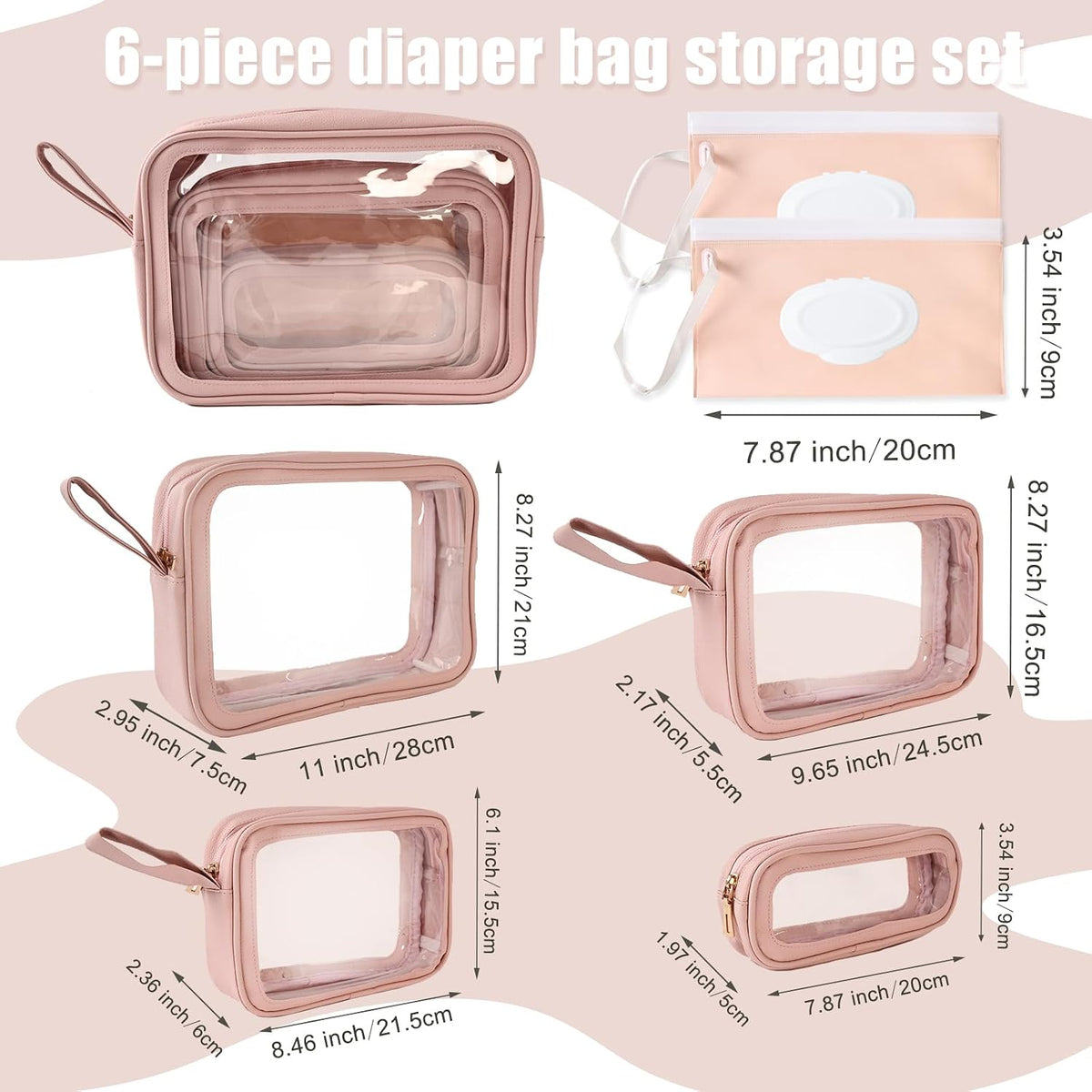 6 PCS Set TPU Diaper Bag Organizer Pouches & Wipe Dispensers, Black