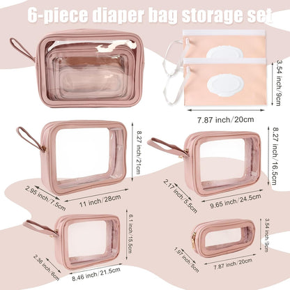 6 PCS Set TPU Diaper Bag Organizer Pouches & Wipe Dispensers, Black