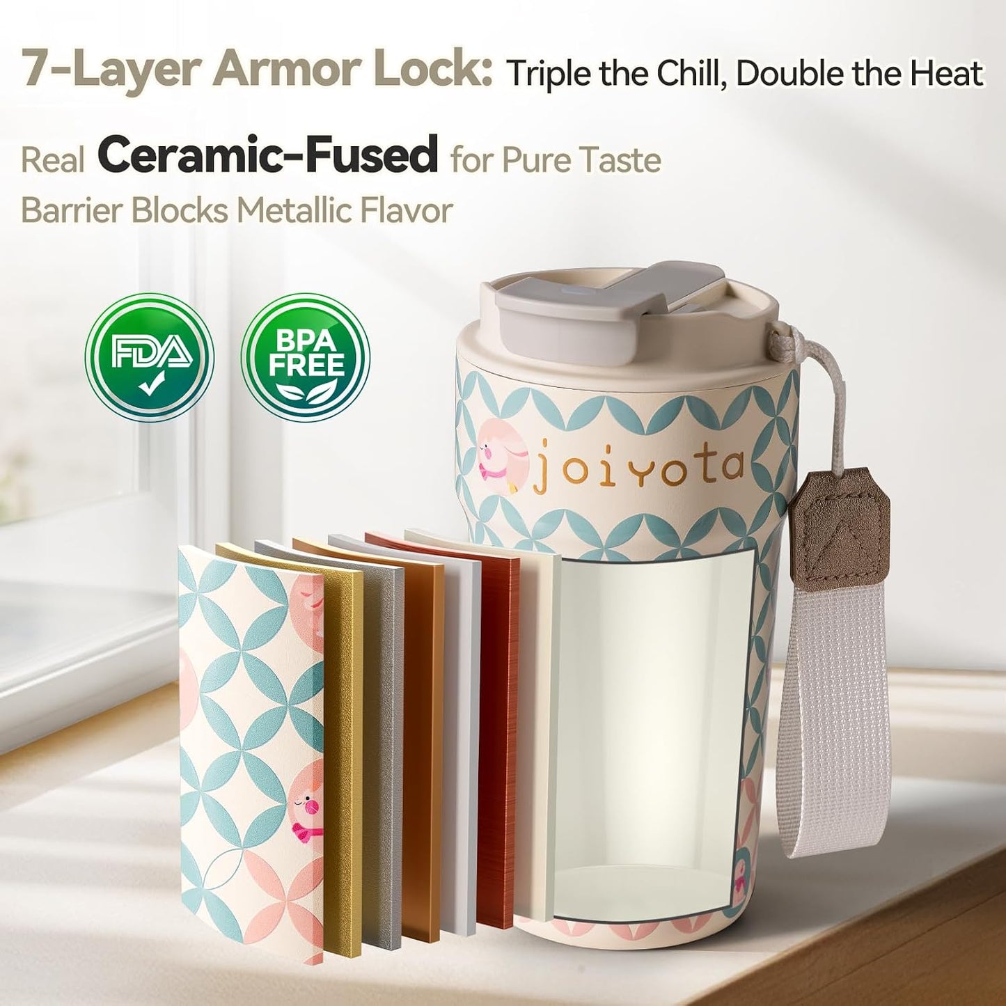 20oz Artic Ceramic Lined Coffee Tumbler, 3D Floral Print Design, Insulated Stainless Steel Travel Mug with Lid and Straw, BPA-Free Leak-Proof for Hot & Iced Coffee Tea, Unique Gifts for Women