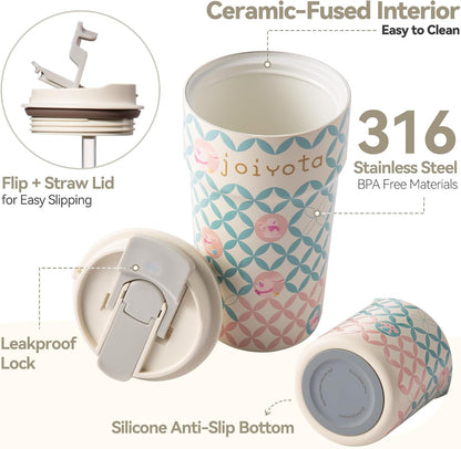 20oz Artic Ceramic Lined Coffee Tumbler, 3D Floral Print Design, Insulated Stainless Steel Travel Mug with Lid and Straw, BPA-Free Leak-Proof for Hot & Iced Coffee Tea, Unique Gifts for Women
