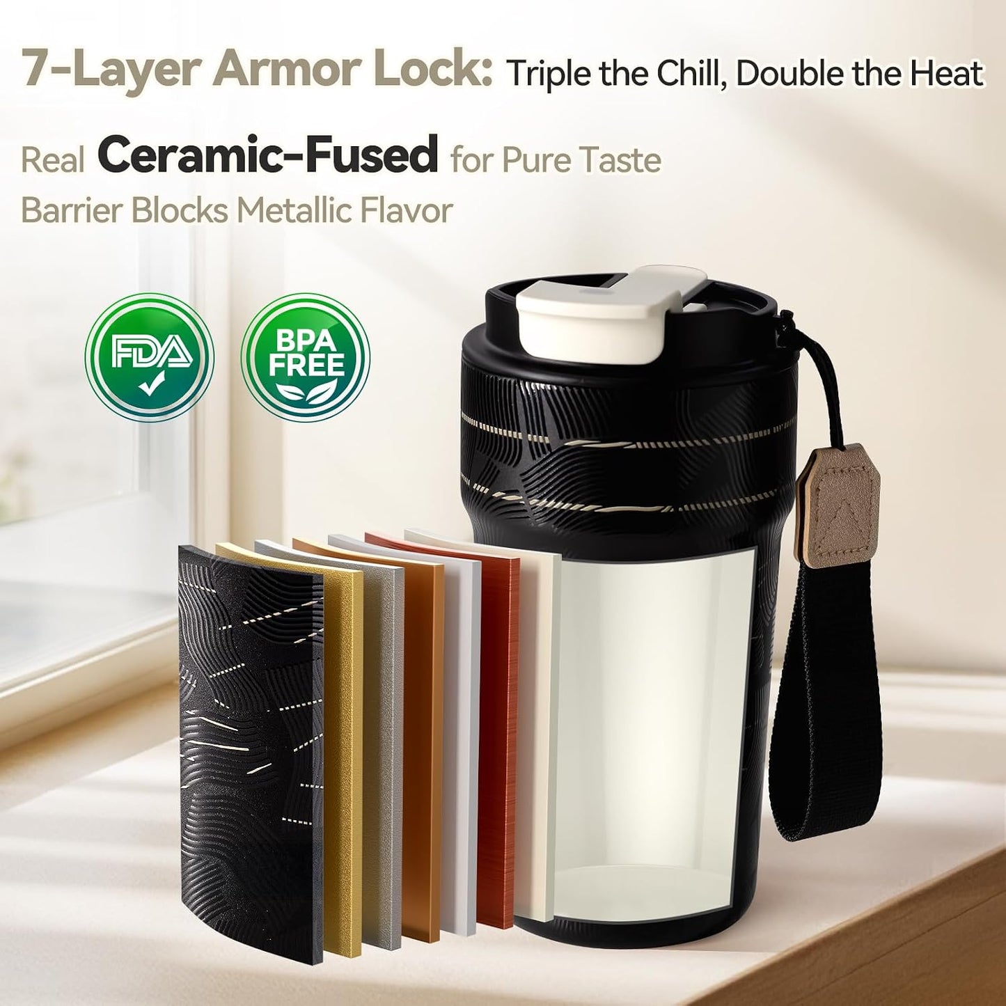 20oz Artic Ceramic Lined Coffee Tumbler, 3D Floral Print Design, Insulated Stainless Steel Travel Mug with Lid and Straw, BPA-Free Leak-Proof for Hot & Iced Coffee Tea, Unique Gifts for Women