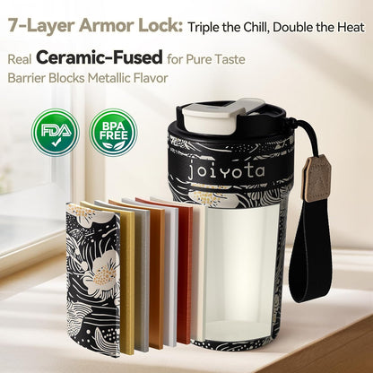 20oz Artic Ceramic Lined Coffee Tumbler, 3D Floral Print Design, Insulated Stainless Steel Travel Mug with Lid and Straw, BPA-Free Leak-Proof for Hot & Iced Coffee Tea, Unique Gifts for Women