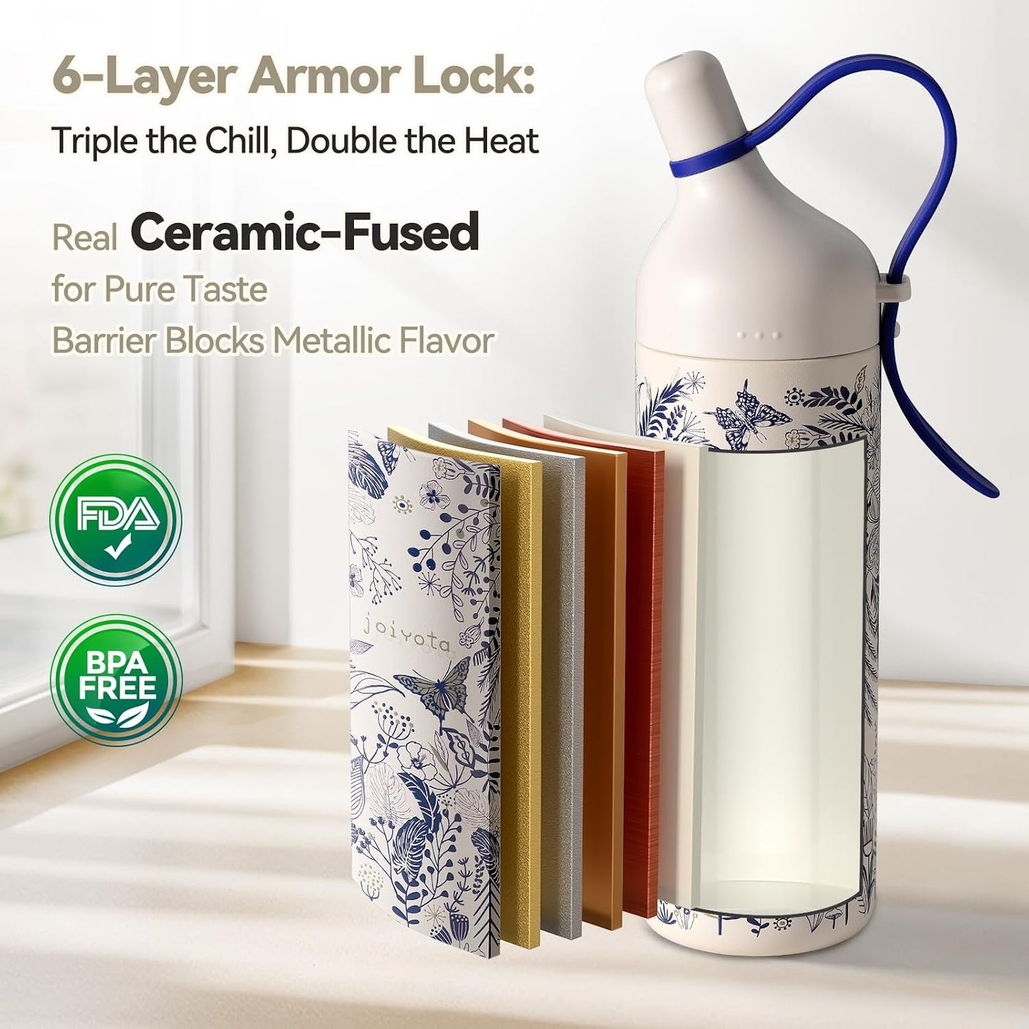 20oz Artic Ceramic Lined Coffee Tumbler, 3D Floral Print Design, Insulated Stainless Steel Travel Mug with Lid and Straw, BPA-Free Leak-Proof for Hot & Iced Coffee Tea, Unique Gifts for Women