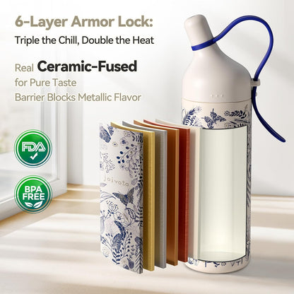 20oz Artic Ceramic Lined Coffee Tumbler, 3D Floral Print Design, Insulated Stainless Steel Travel Mug with Lid and Straw, BPA-Free Leak-Proof for Hot & Iced Coffee Tea, Unique Gifts for Women