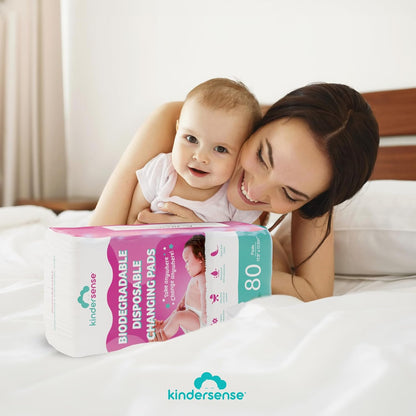 KinderSense - Disposable Changing Underpads for Baby Diaper (80 Pack) Extra Large (17.5" x 17.5") Portable Pee Pad Waterproof & Leak Proof Underpad Mat Incontinence Protection - Absorbent Changing Mat
