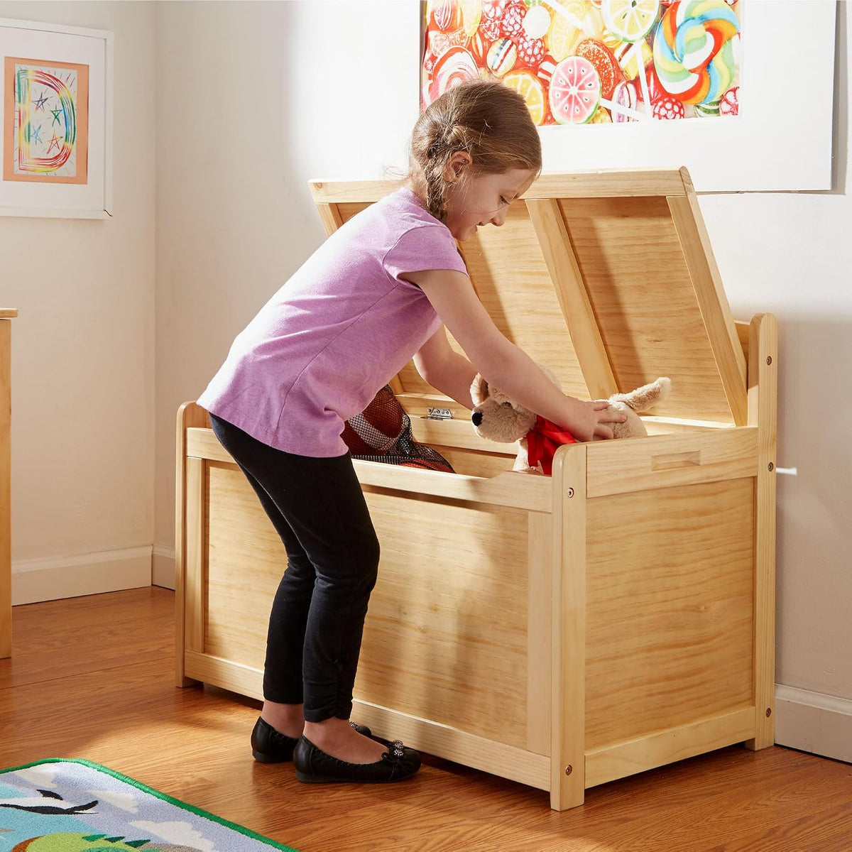 Melissa & Doug Toy Chest, Wooden Toy Storage Box with Safety-Hinged Lid, Kids Toys Storage Organizer for Playroom, Bedroom, & Montessori Classroom Furniture for Boys & Girls Ages 3+