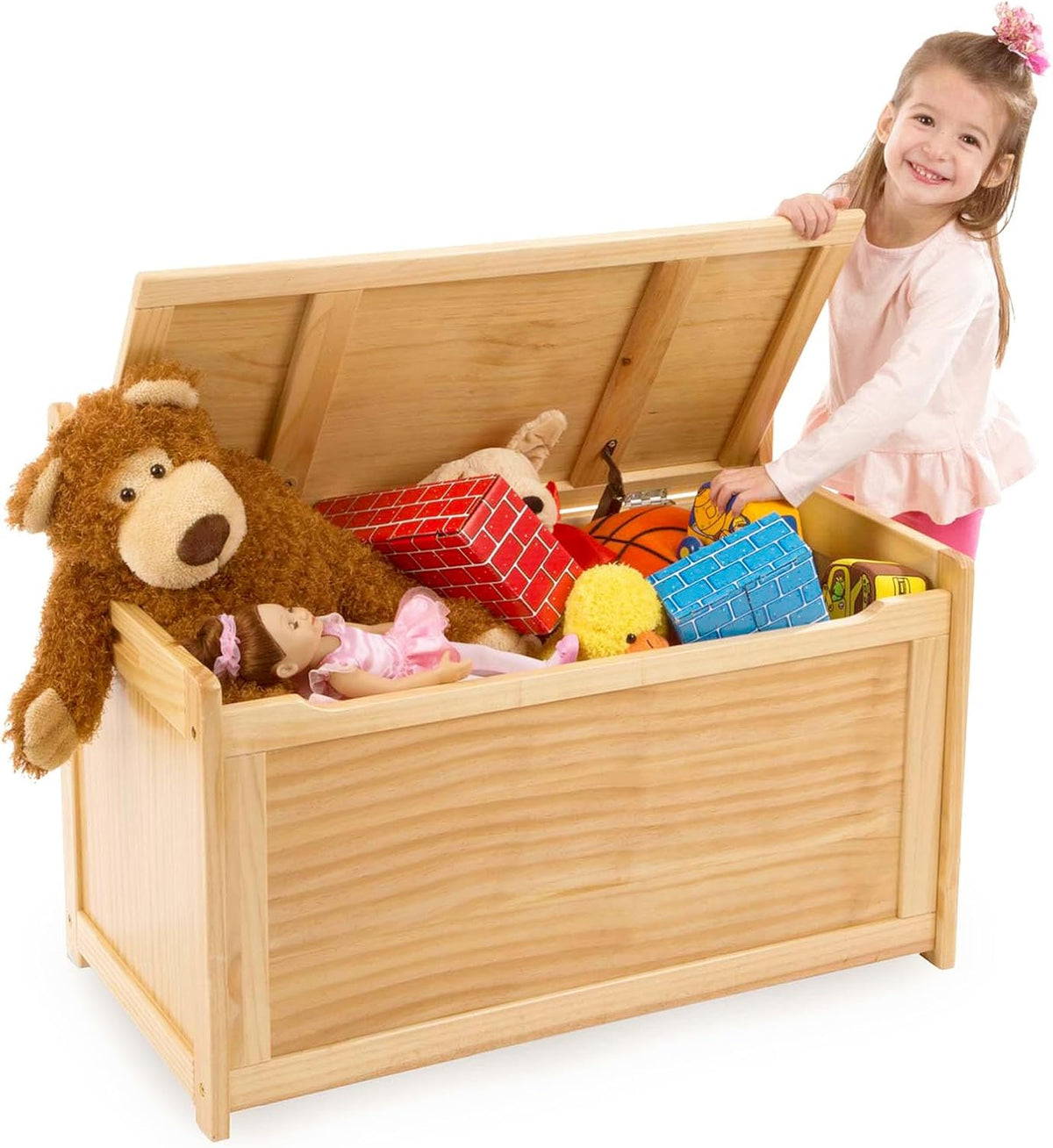 Melissa & Doug Toy Chest, Wooden Toy Storage Box with Safety-Hinged Lid, Kids Toys Storage Organizer for Playroom, Bedroom, & Montessori Classroom Furniture for Boys & Girls Ages 3+