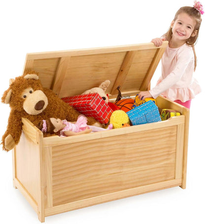 Melissa & Doug Toy Chest, Wooden Toy Storage Box with Safety-Hinged Lid, Kids Toys Storage Organizer for Playroom, Bedroom, & Montessori Classroom Furniture for Boys & Girls Ages 3+